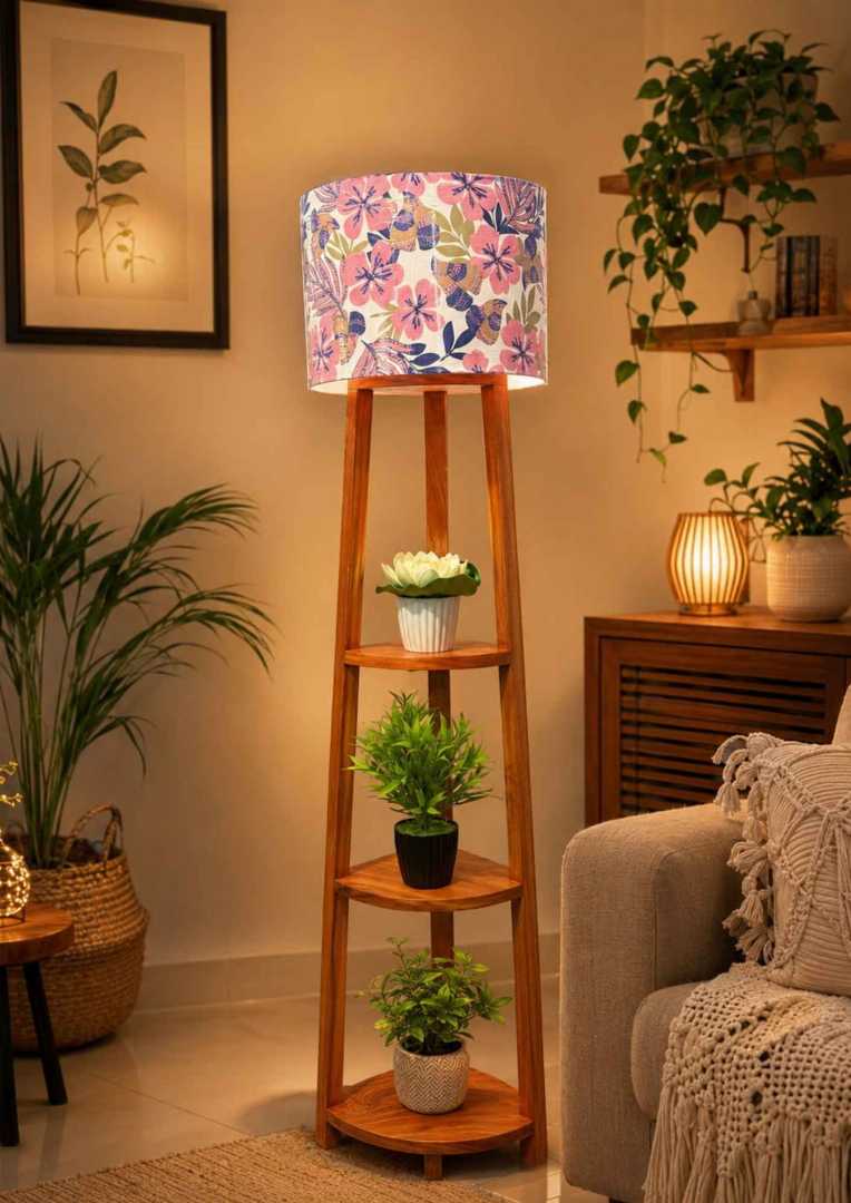 ​wooden floor lamp, 3 tier floor lamp, shelf floor lamp, living room lighting, modern floor lamp, corner lamp with shelves, wooden standing lamp, home decor lighting